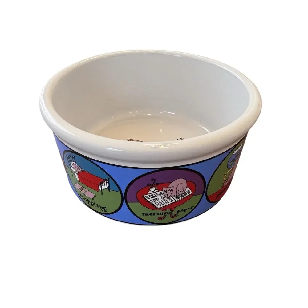 Signature A Cat’s Life By Ursula Dodge Multicolor Stoneware Food Water Bowl 6”